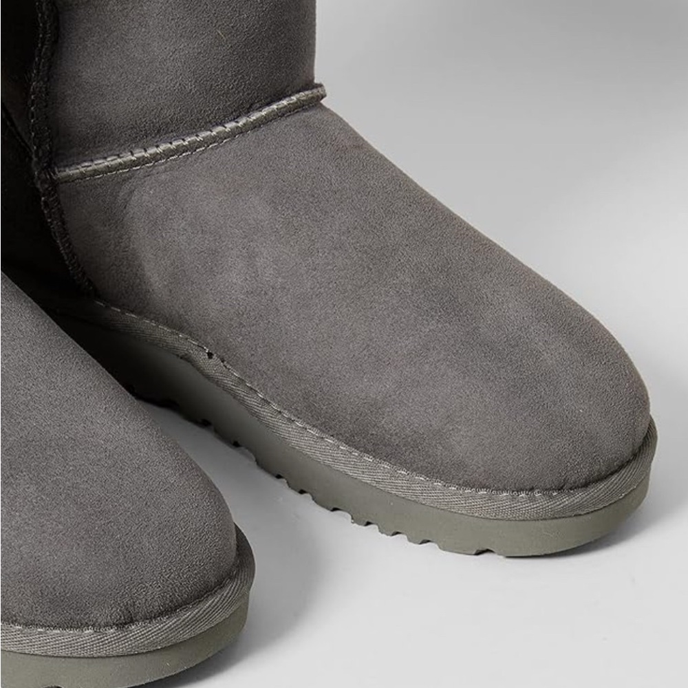 GUC Uggs Women’s Winter Gray Suede Boots with Corduroy Bows Fleece Lined Ankle - Picture 13 of 15